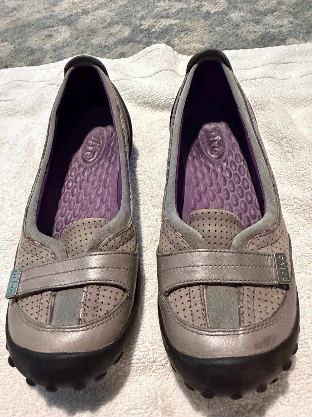 Privo Women’s Taupe Casual Slip-On Loafers with Purple Insole